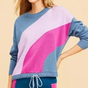 Lou & Grey Colorblock Sweater Womens Small Gray Pink Drawstring Relax Slouchy